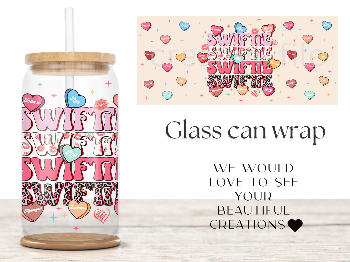 Girlie Style Candy Hearts 16oz Cup Wrap PNG, Pop Music Can design