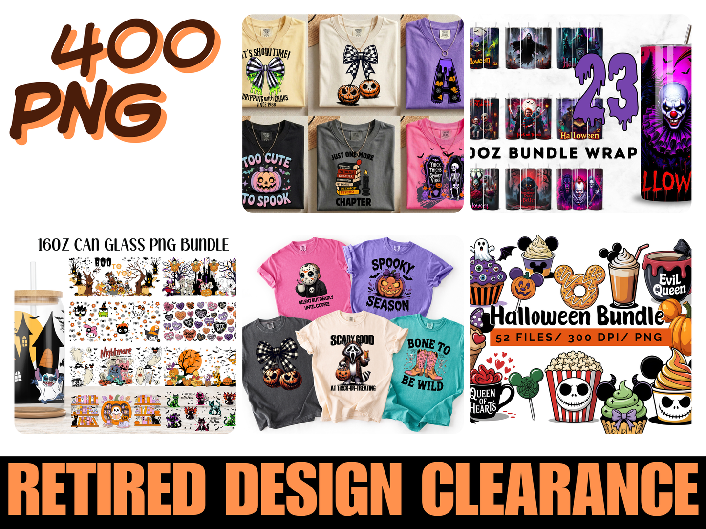 Halloween Mega PNG Bundle, 400 Retired Designs, Horror Clipart, Can Glass, Mug & Tumbler Wraps, T-Shirt PNG, 300 DPI