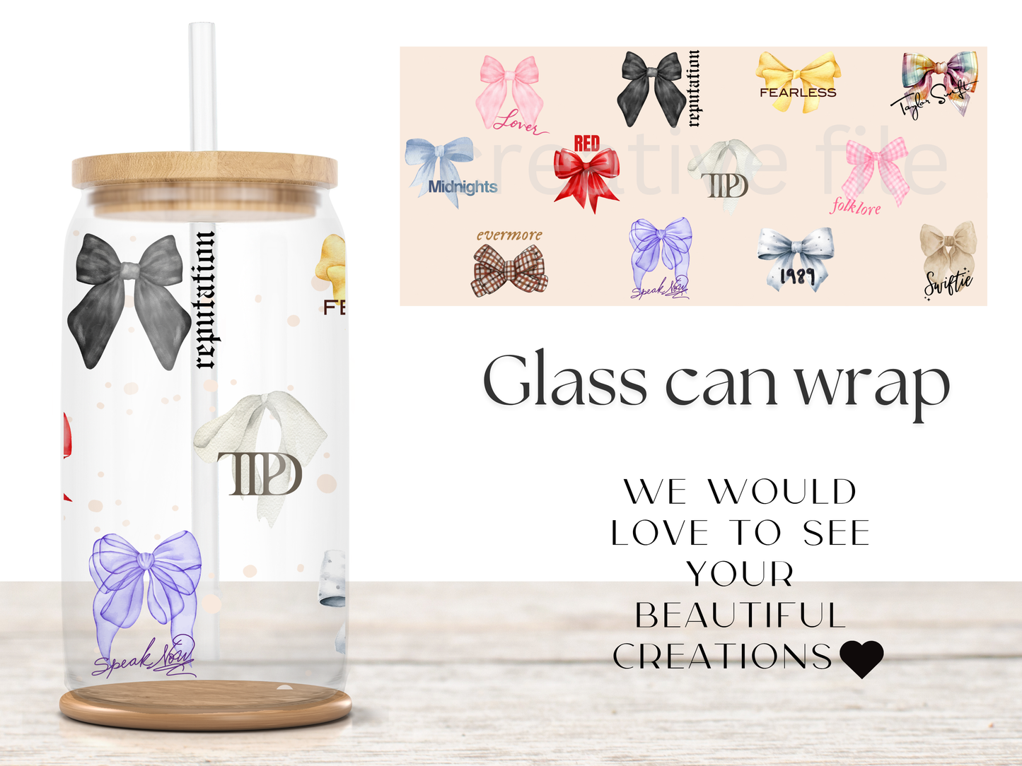 Music Era Bow Glass Can Wrap PNG, Coquette Pop Fan Cup design