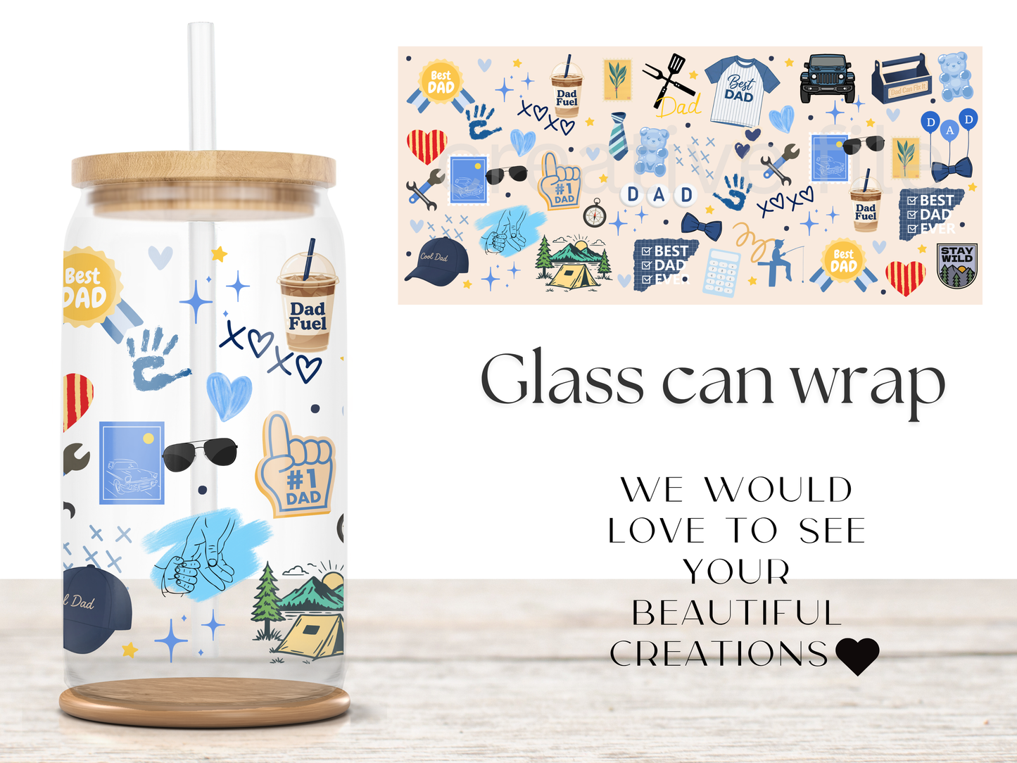 Best Dad 16oz Glass Can Wrap PNG, Father’s Day Cup Wrap, Dad Fuel Libbey Design