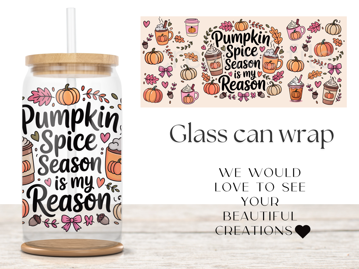 Pumpkin Spice Season 16oz Glass Can Wrap PNG, Fall Coffee Cup Wrap