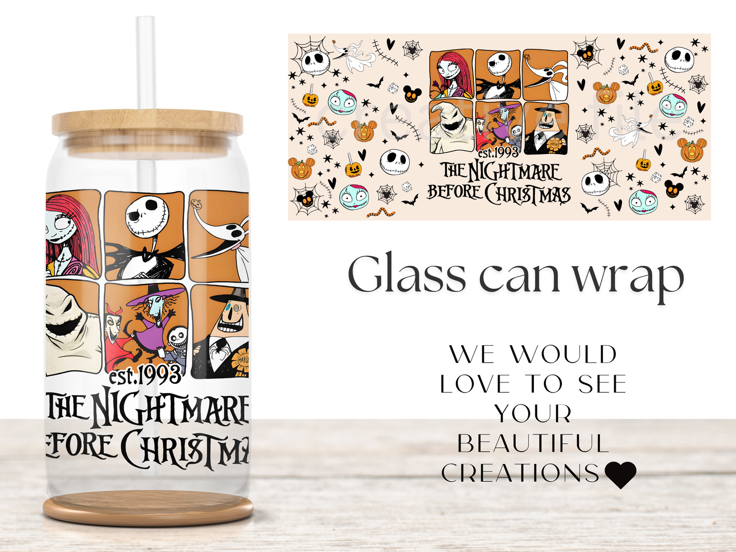 Spooky Skeleton 16oz Glass Can Wrap PNG, Halloween Movie Character Cup design