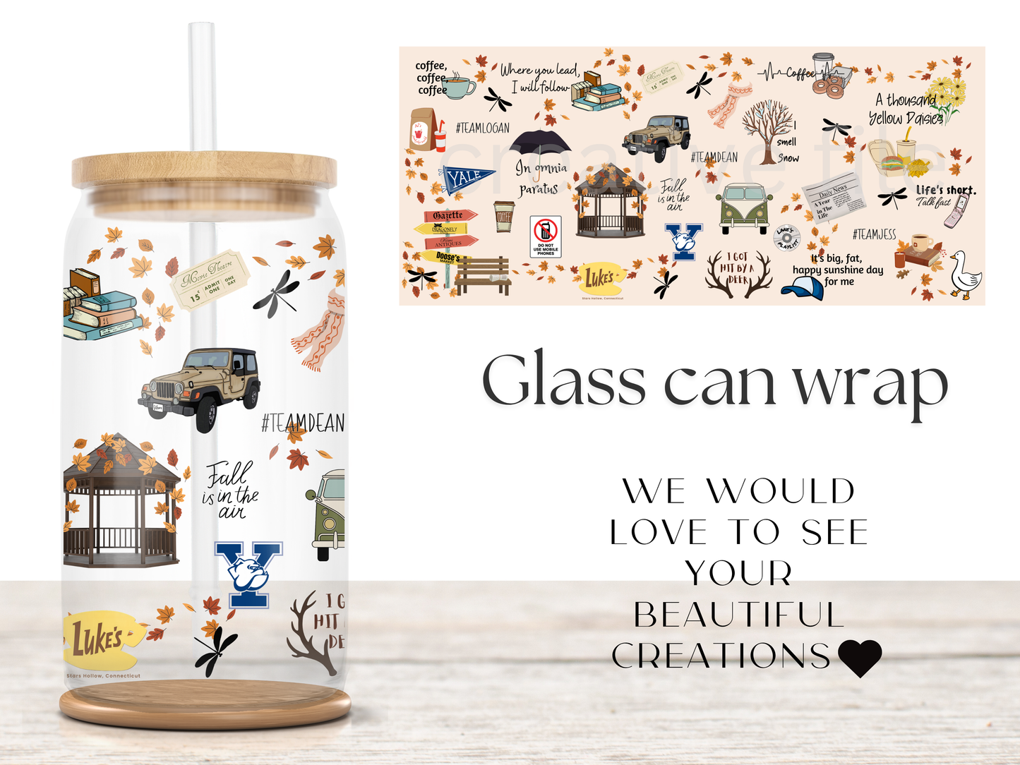 Autumn Girls Glass Can Wrap PNG, Coffee Bookish Autumn Wrap, TV Inspired PNG