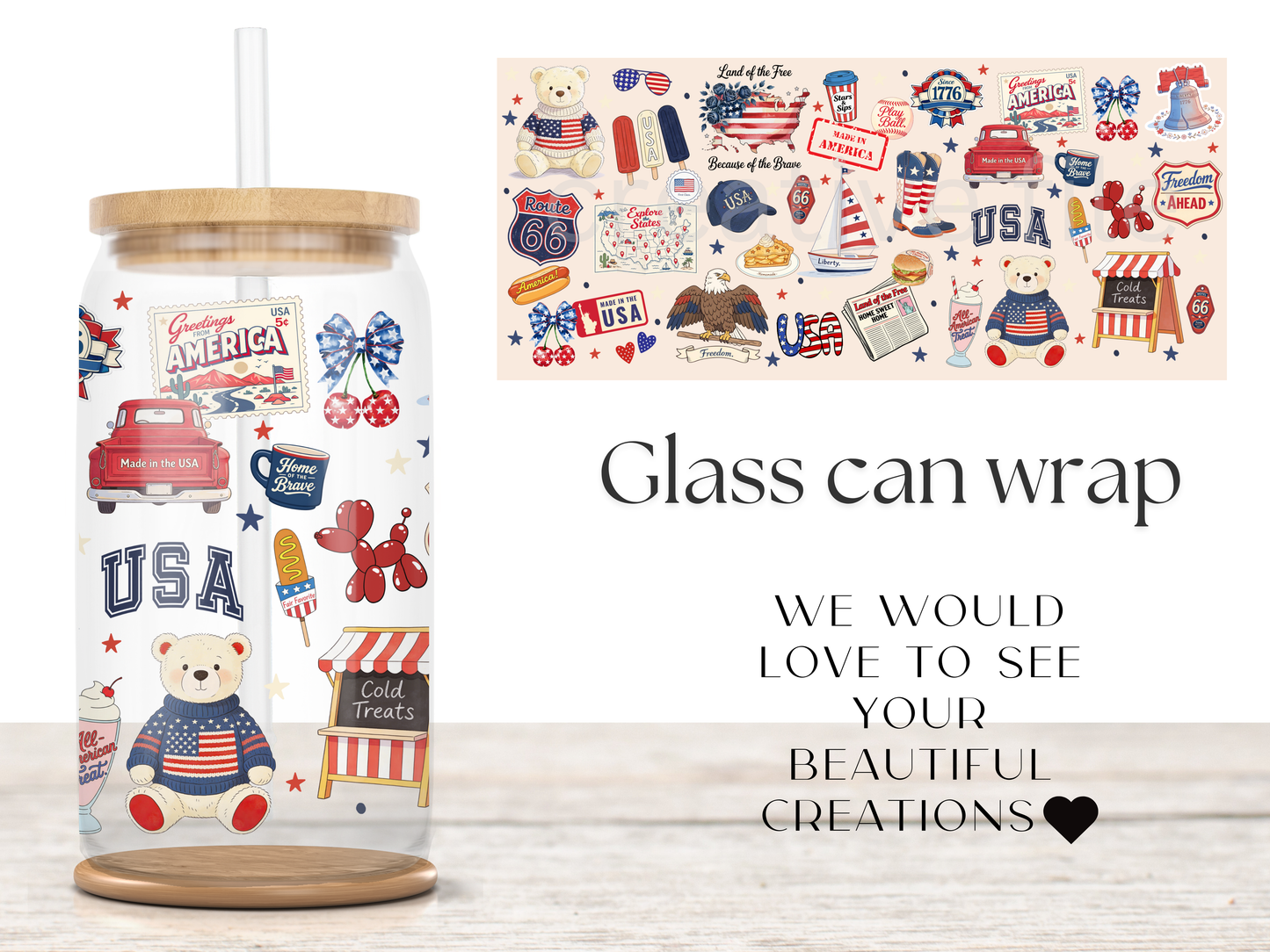 Patriotic USA 16oz Glass Can Wrap PNG, America Cup Wrap