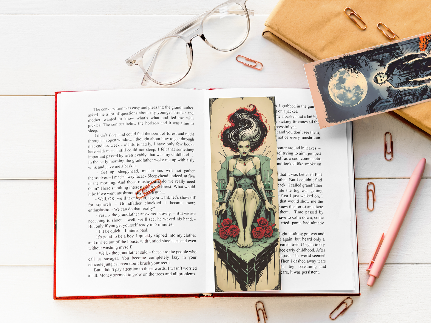 10 Printable Horror Bookmarks Bundle, Vintage Spooky Character Bookmark Set