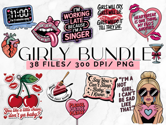 Girly Quote PNG Clipart Bundle, Sassy Pink Pop Culture Sticker Graphics