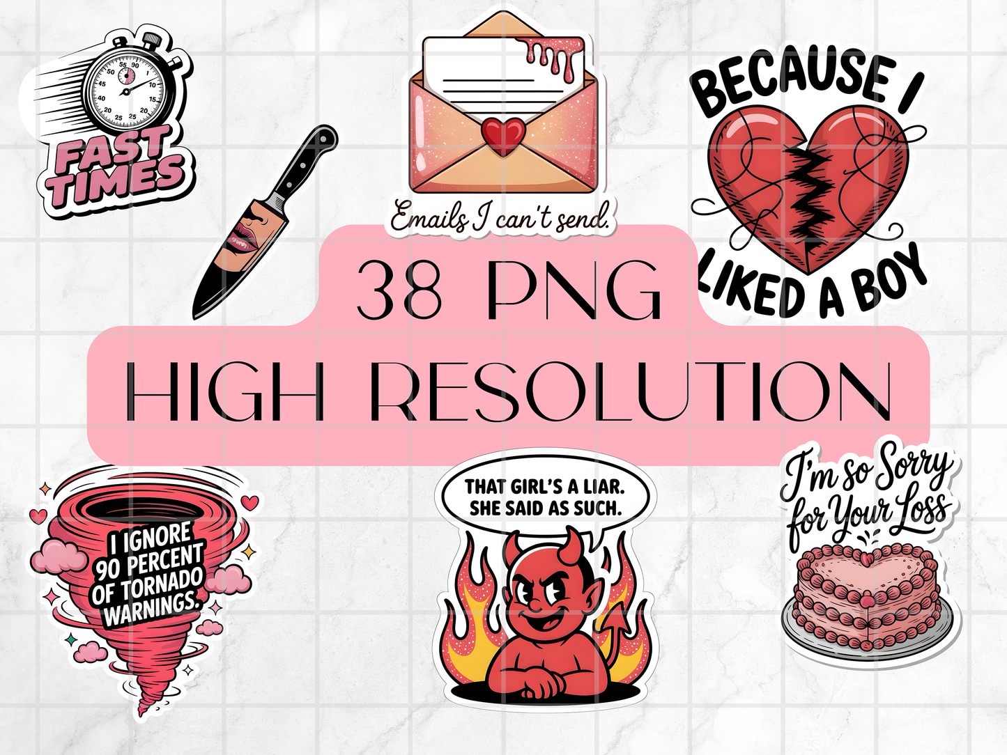 Girly Quote PNG Clipart Bundle, Sassy Pink Pop Culture Sticker Graphics