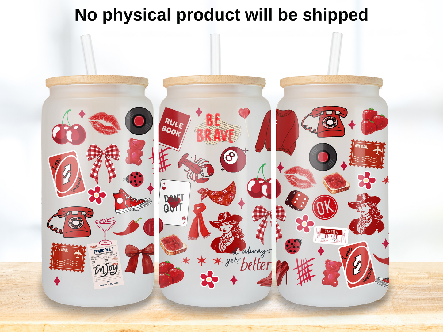 Preppy Girl Pop Collage Glass Can Wrap PNG, Red Aesthetic Cup Wrap