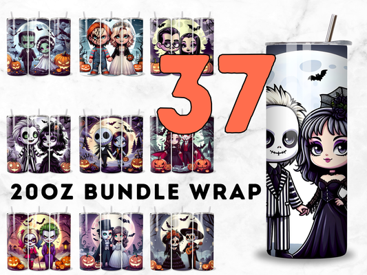Gothic Couple Tumbler Wrap PNG Bundle Digital Download, Halloween Couple, Spooky Love PNG