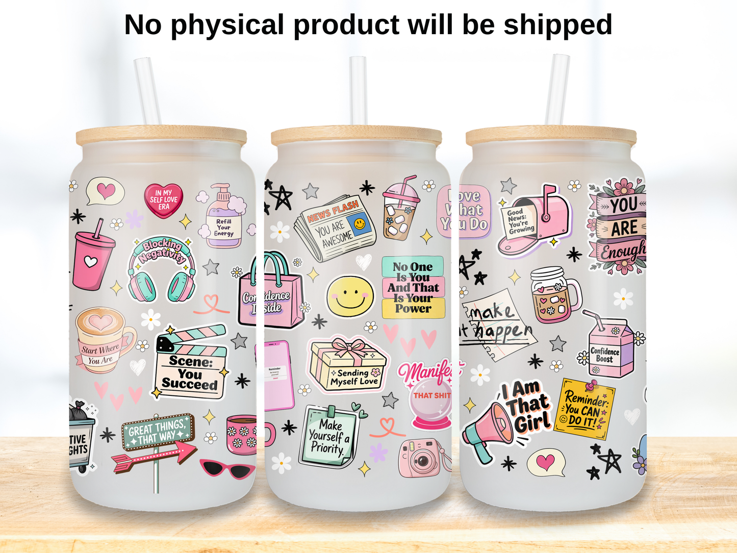 Self Love Can Glass Wrap PNG, Motivational affirmation design