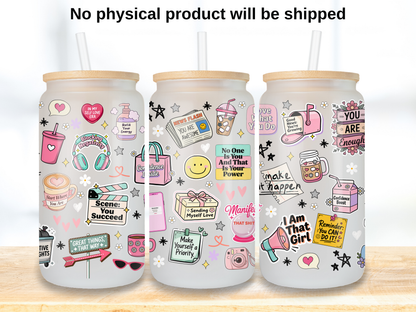 Self Love Can Glass Wrap PNG, Motivational affirmation design