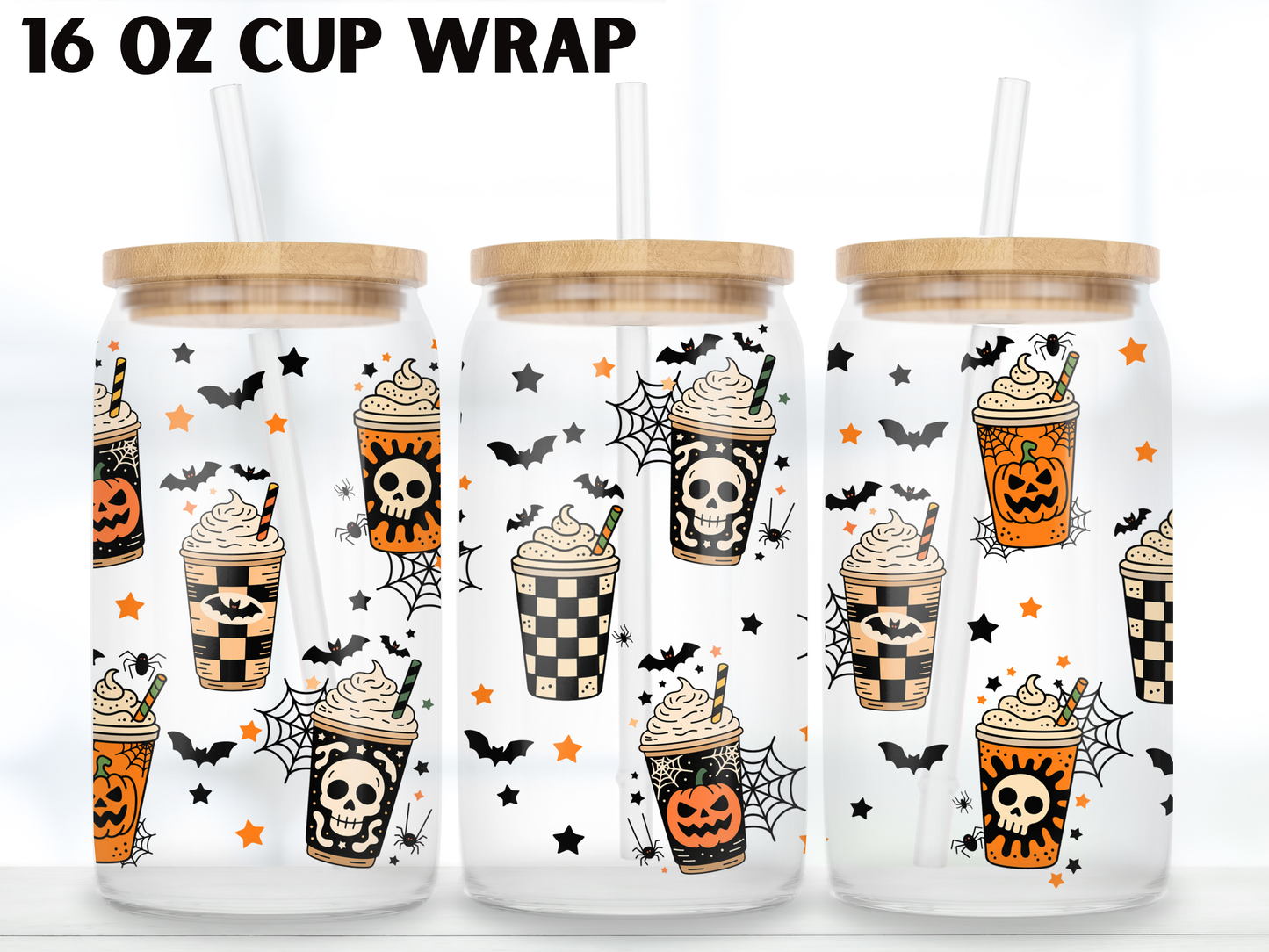 Halloween Coffee Can Wrap PNG, Spooky Latte Cup Wrap