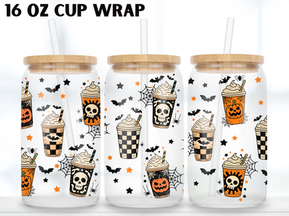 Halloween Coffee Can Wrap PNG, Spooky Latte Cup Wrap