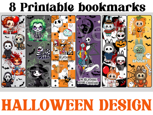 Printable Halloween Bookmarks Bundle, Cute Horror Bookmark Set