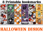 Printable Halloween Bookmarks Bundle, Cute Horror Bookmark Set