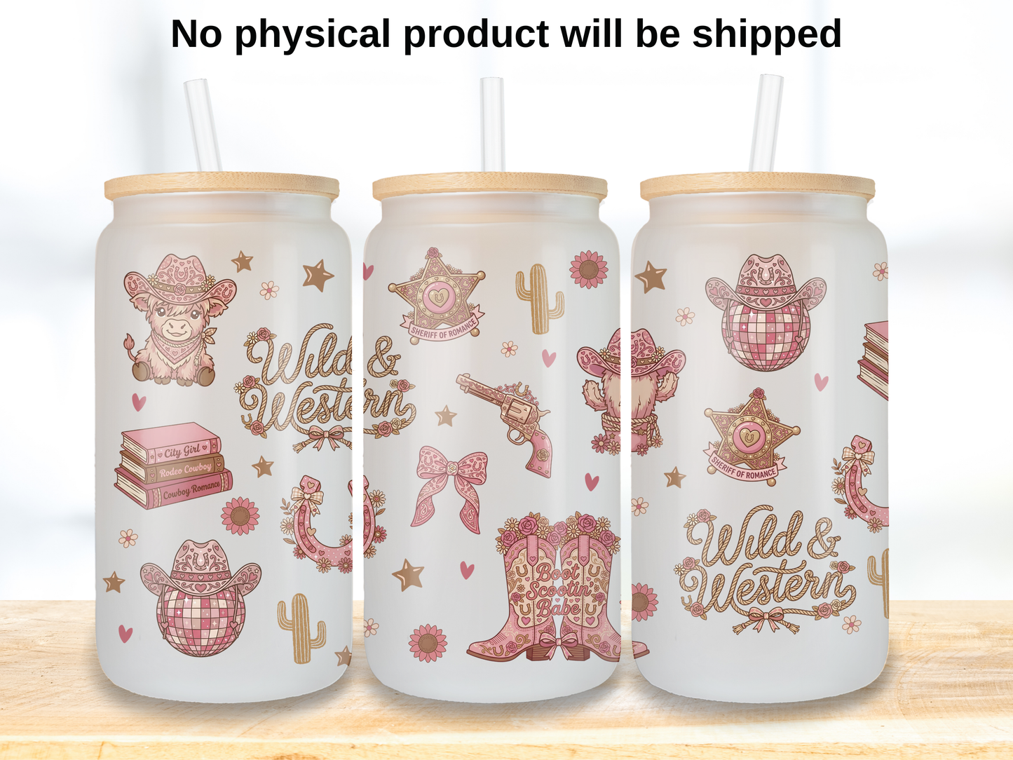 Wild Western  Glass Can Wrap PNG, Pink Cowgirl Cup Wrap, Rodeo Romance Libbey Design