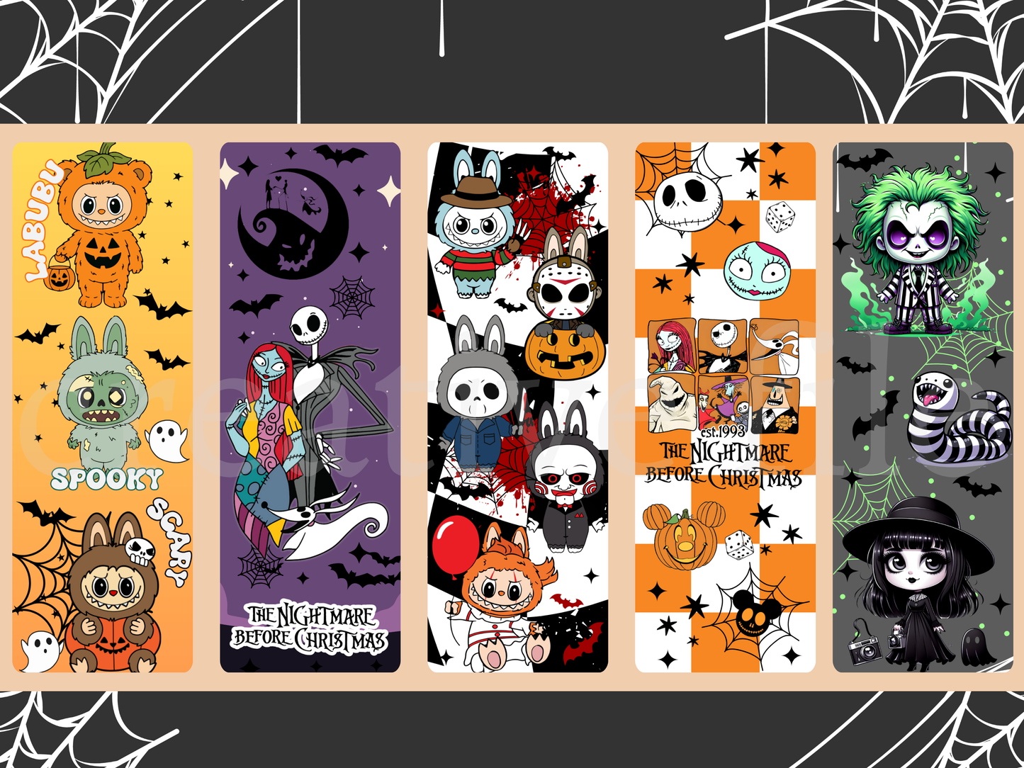 Printable Halloween Bookmarks Bundle, Cute Horror Bookmark Set