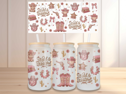 Wild Western  Glass Can Wrap PNG, Pink Cowgirl Cup Wrap, Rodeo Romance Libbey Design