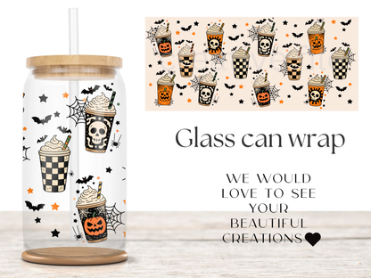 Halloween Coffee Can Wrap PNG, Spooky Latte Cup Wrap