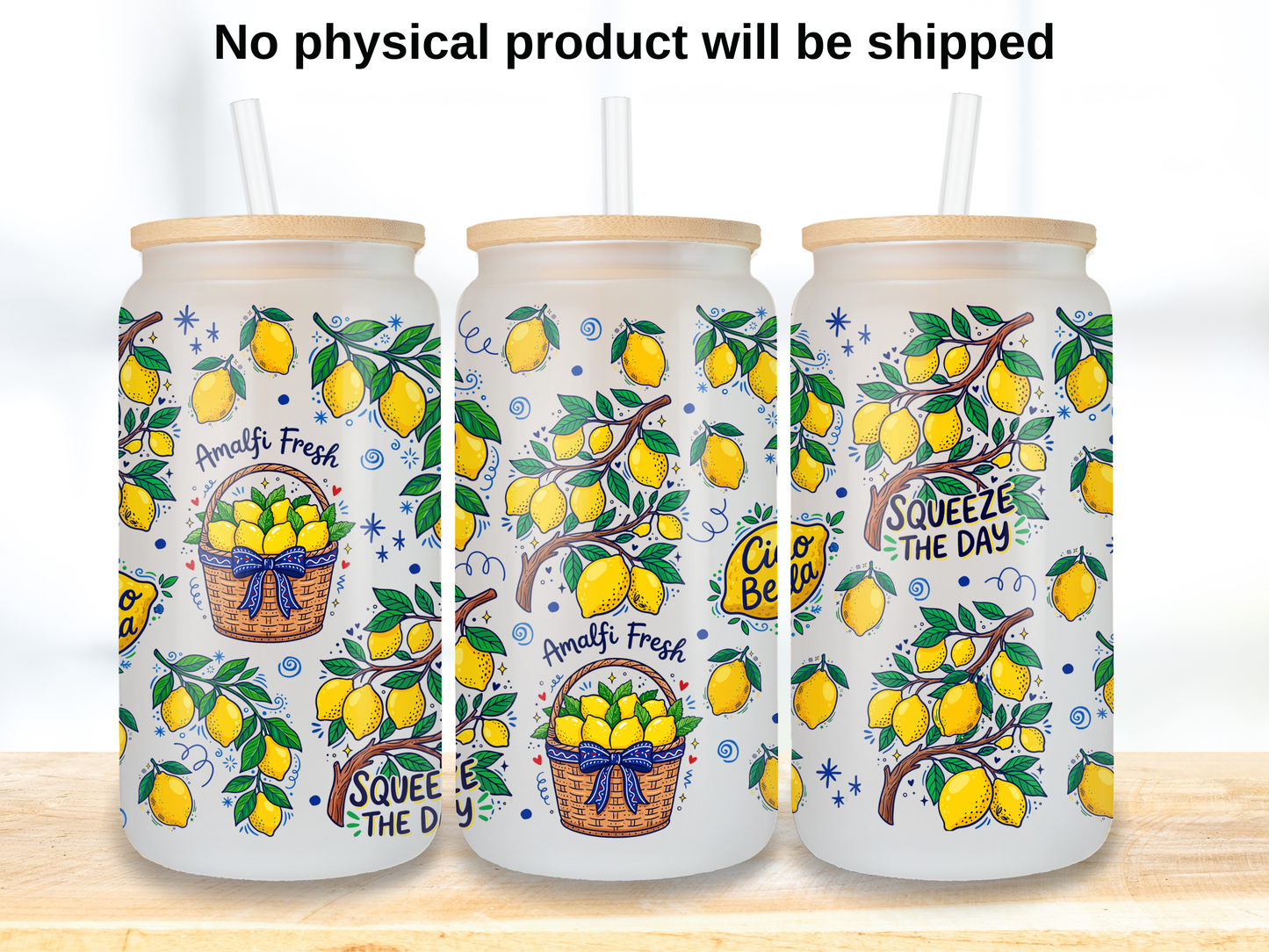 Amalfi Lemon 16oz Glass Can Wrap PNG, Italian Summer Lemon Cup Wrap, Ciao Bella Libbey Design