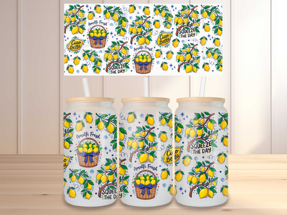 Amalfi Lemon 16oz Glass Can Wrap PNG, Italian Summer Lemon Cup Wrap, Ciao Bella Libbey Design