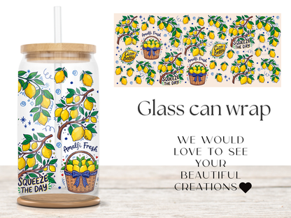 Amalfi Lemon 16oz Glass Can Wrap PNG, Italian Summer Lemon Cup Wrap, Ciao Bella Libbey Design