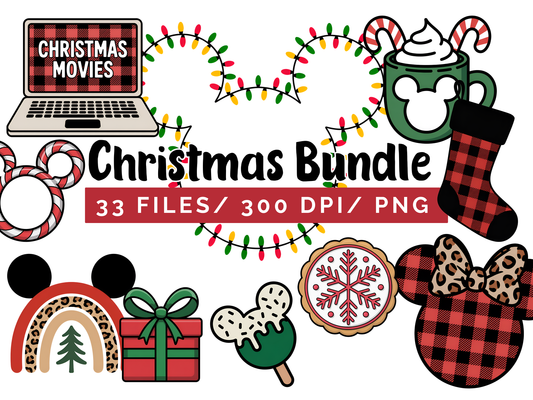 Christmas PNG Clipart Bundle, Holiday Movie Night & Cozy Winter Graphics