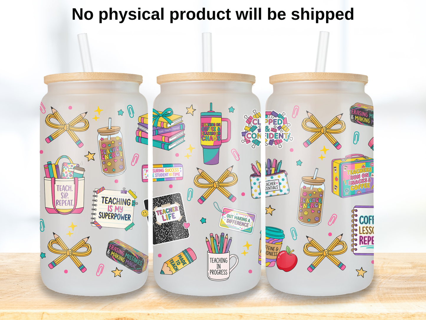 Teacher Life 16oz Glass Can Wrap PNG, Colorful Teacher Cup Wrap, School wrap PNG