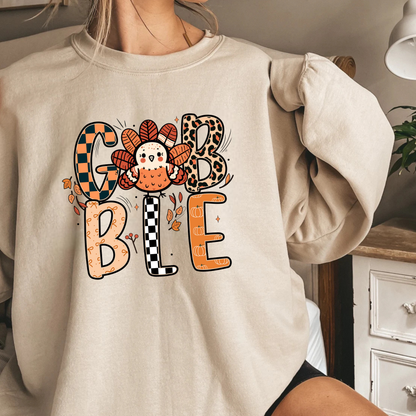 Gobble Turkey PNG, Cute Thanksgiving T-Shirt Design, Patterned Fall Sublimation Graphic