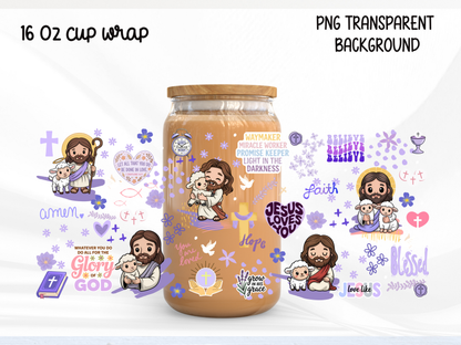 Jesus Loves You Glass Can Wrap PNG, Christian Faith Cup Wrap, Bible Libbey Design