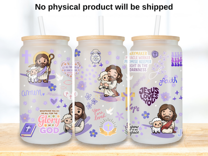 Jesus Loves You Glass Can Wrap PNG, Christian Faith Cup Wrap, Bible Libbey Design