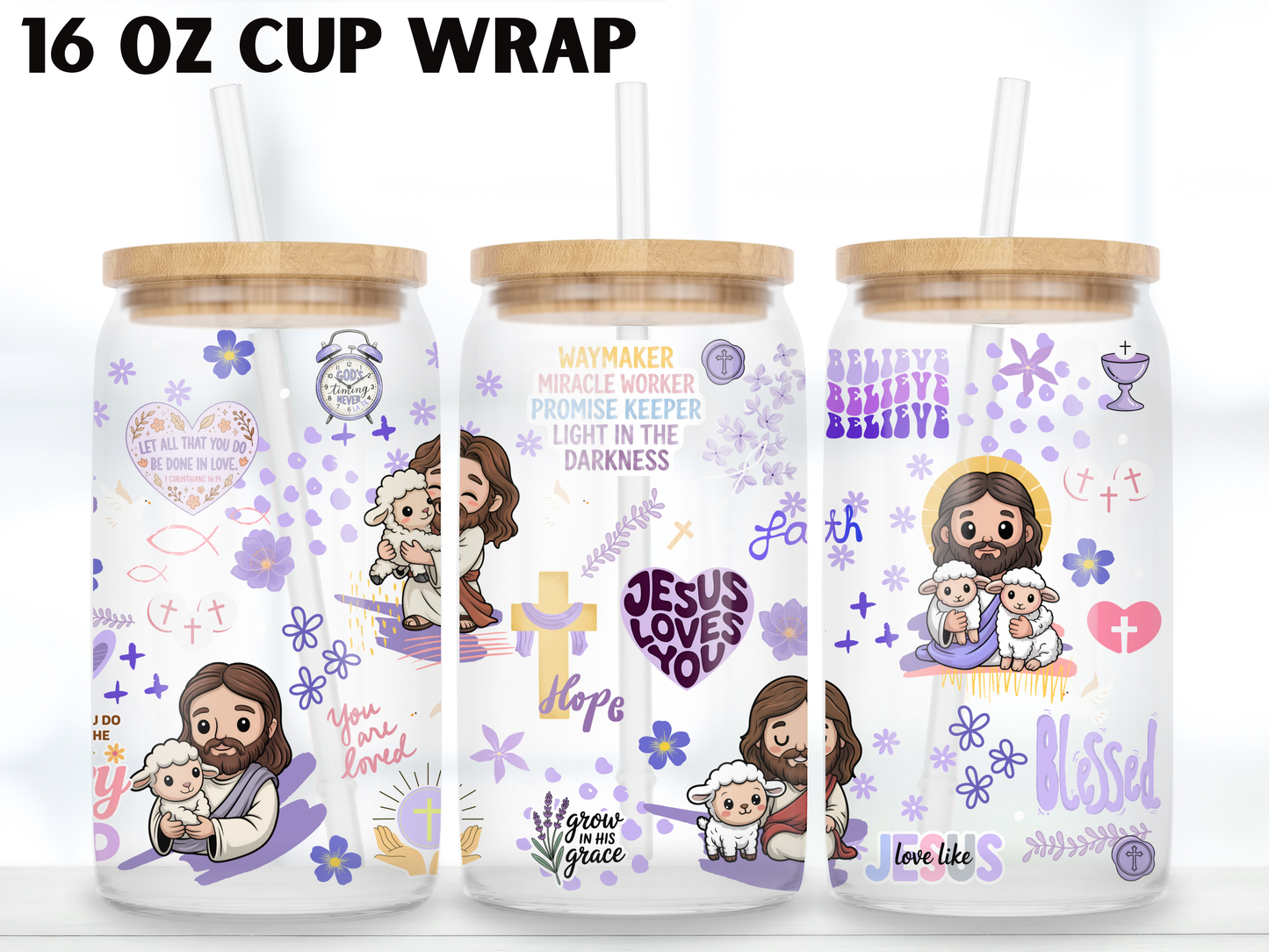 Jesus Loves You Glass Can Wrap PNG, Christian Faith Cup Wrap, Bible Libbey Design