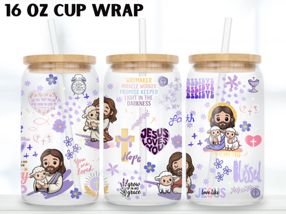 Jesus Loves You Glass Can Wrap PNG, Christian Faith Cup Wrap, Bible Libbey Design