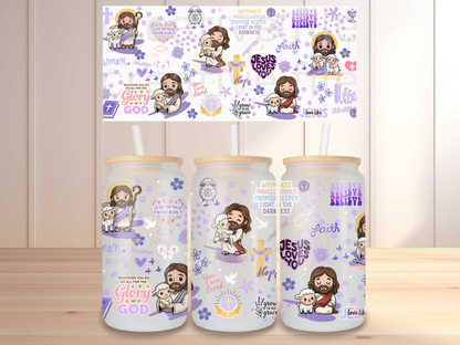 Jesus Loves You Glass Can Wrap PNG, Christian Faith Cup Wrap, Bible Libbey Design