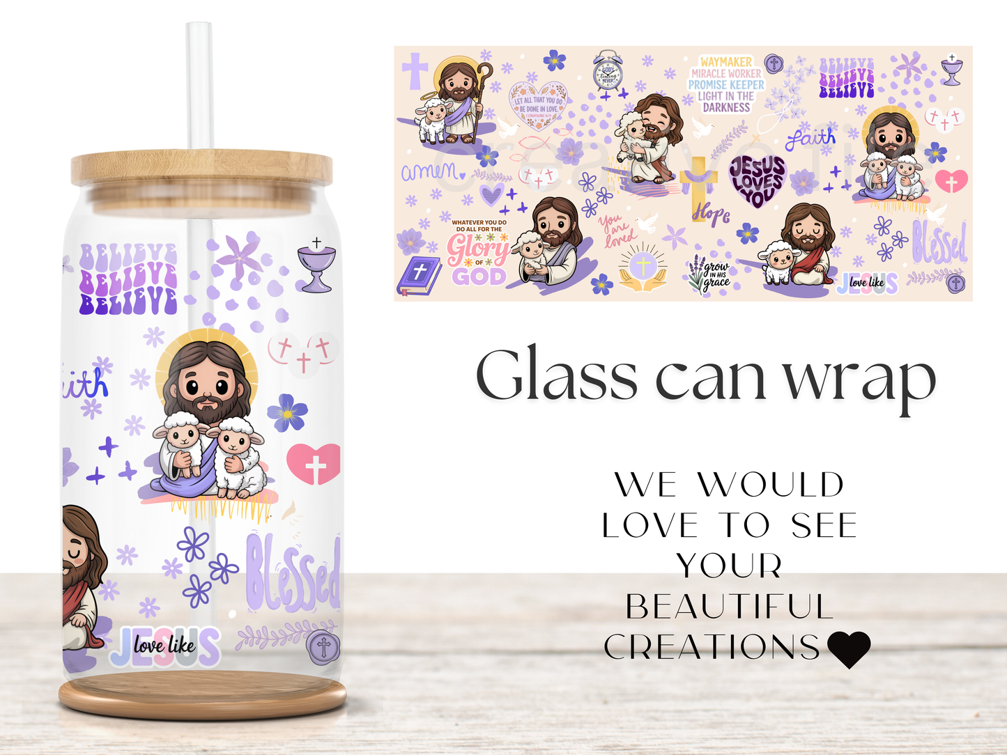 Jesus Loves You Glass Can Wrap PNG, Christian Faith Cup Wrap, Bible Libbey Design