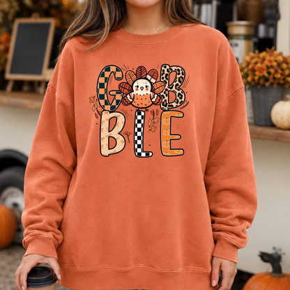 Gobble Turkey PNG, Cute Thanksgiving T-Shirt Design, Patterned Fall Sublimation Graphic
