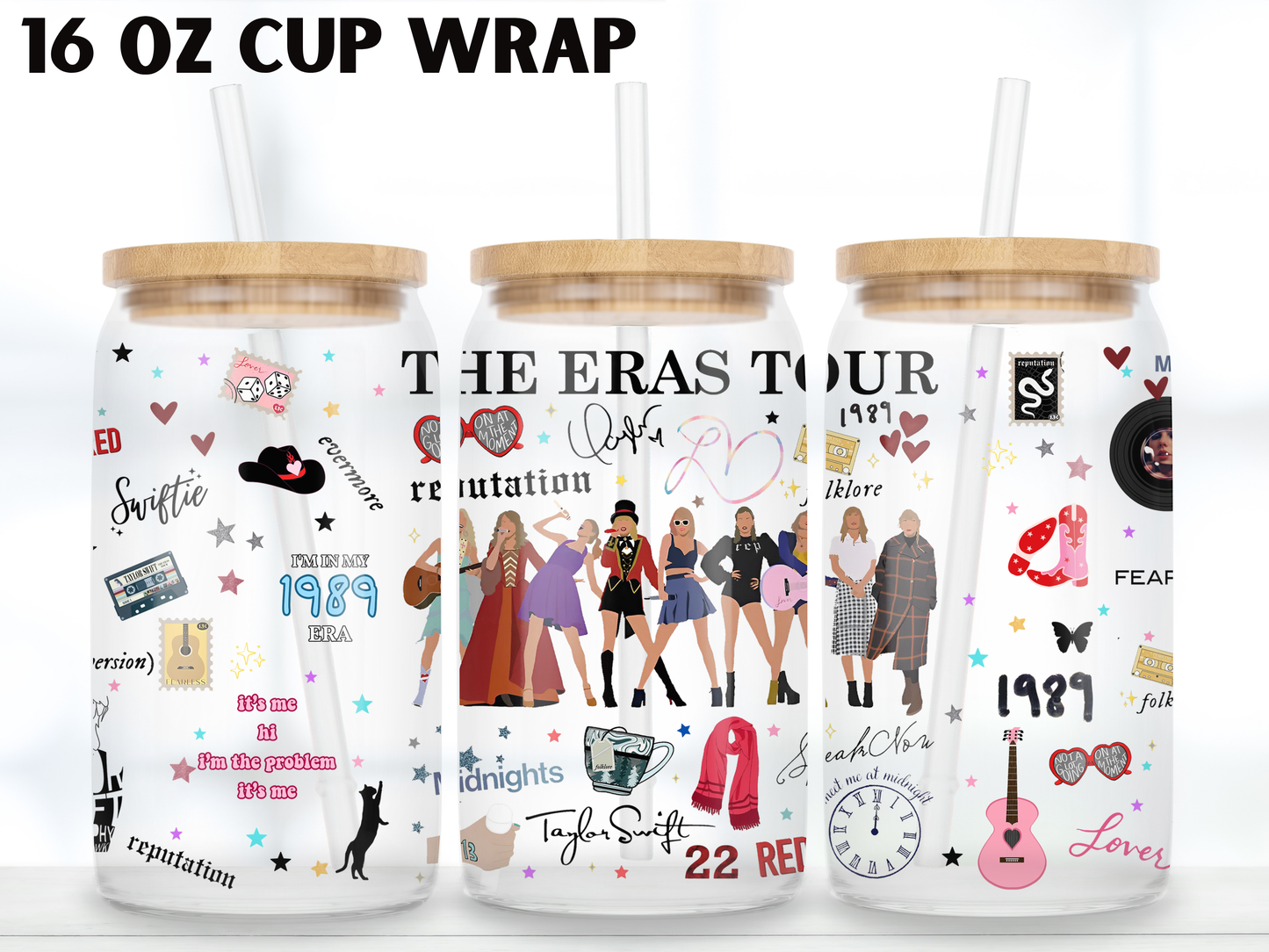 Pop Concert Eras Glass Can Wrap design, Music Era CharacterPNG Wrap, Fan Girl Libbey PNG