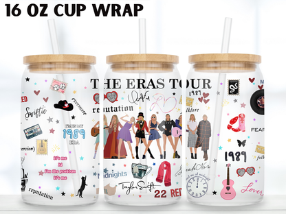 Pop Concert Eras Glass Can Wrap design, Music Era CharacterPNG Wrap, Fan Girl Libbey PNG