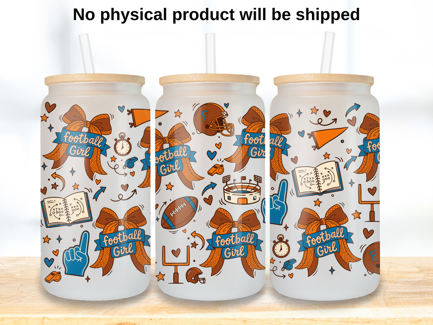 Football Girl Glass Can Wrap PNG, Game Day Bow Cup Wrap, Sports Mom Libbey Design