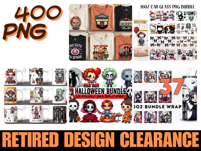 Halloween Mega PNG Bundle, 400 Retired Designs, Horror Clipart, Can Glass, Mug & Tumbler Wraps, T-Shirt PNG, 300 DPI