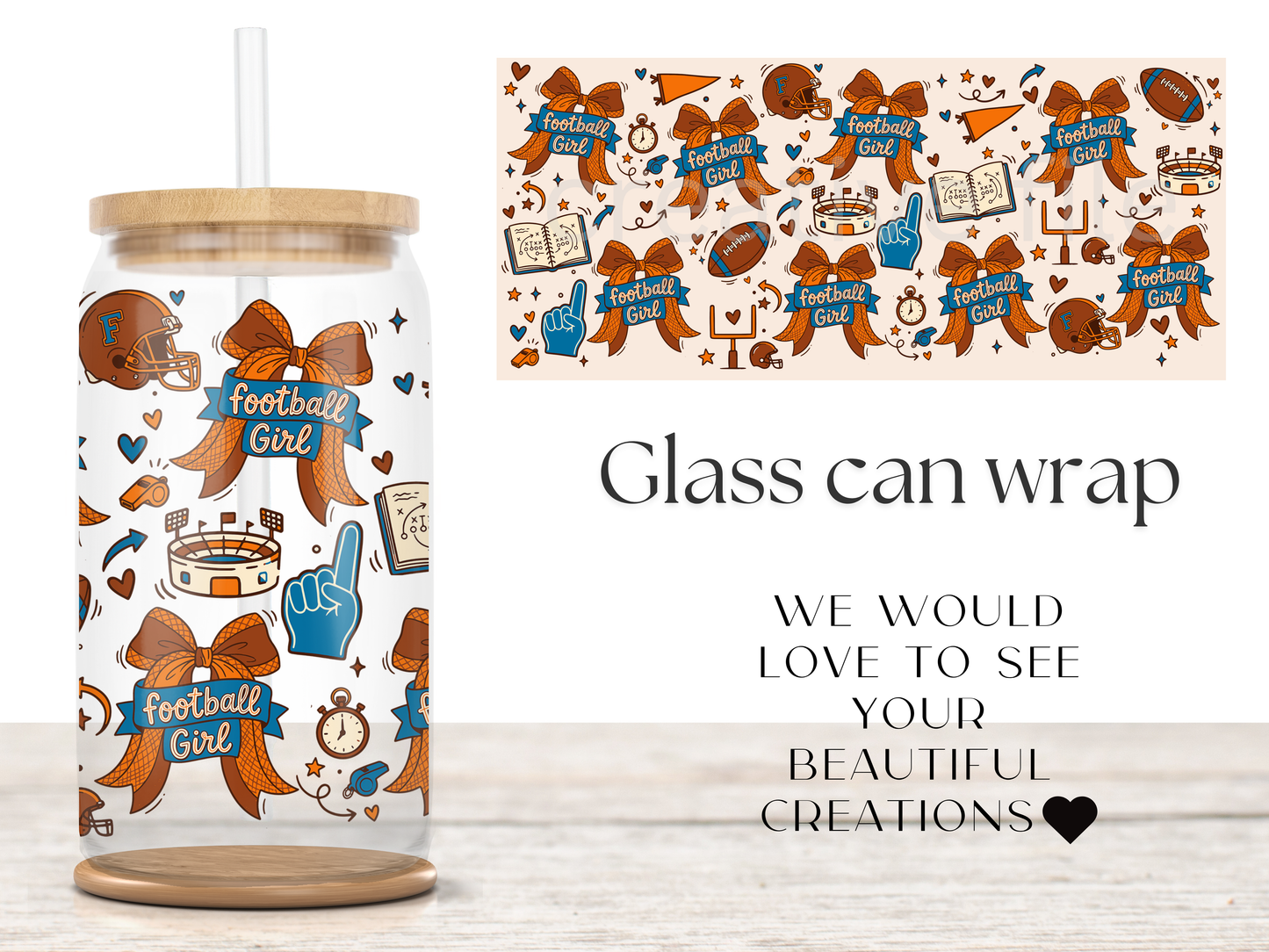 Football Girl Glass Can Wrap PNG, Game Day Bow Cup Wrap, Sports Mom Libbey Design