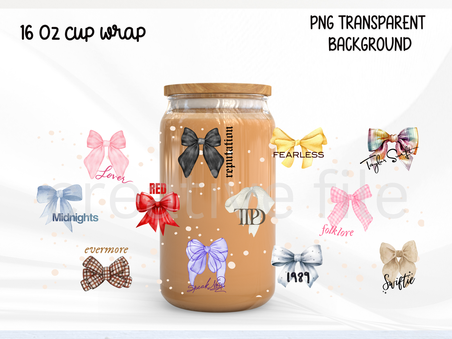 Music Era Bow Glass Can Wrap PNG, Coquette Pop Fan Cup design
