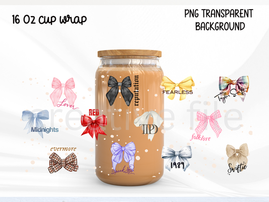 Music Era Bow Glass Can Wrap PNG, Coquette Pop Fan Cup design
