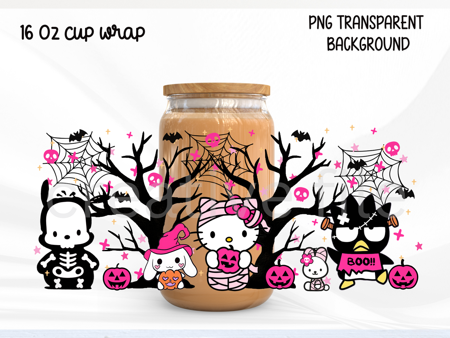 Pink Kawaii Halloween Can Wrap PNG, Spooky Cute Libbey Design
