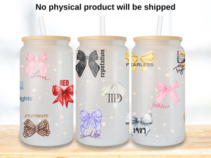 Music Era Bow Glass Can Wrap PNG, Coquette Pop Fan Cup design