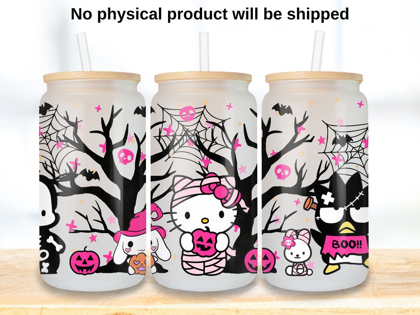 Pink Kawaii Halloween Can Wrap PNG, Spooky Cute Libbey Design