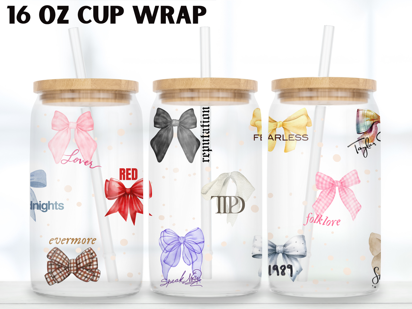 Music Era Bow Glass Can Wrap PNG, Coquette Pop Fan Cup design