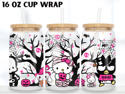 Pink Kawaii Halloween Can Wrap PNG, Spooky Cute Libbey Design