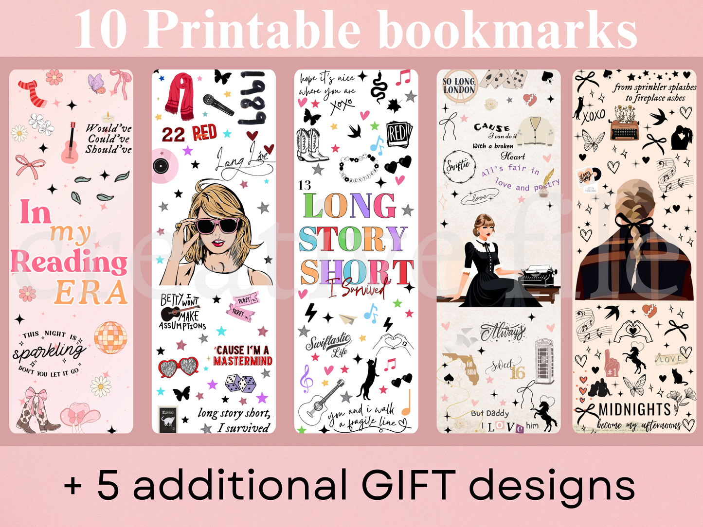 Printable Bookmarks Bundle, Pop Music Reading Era Bookmarks