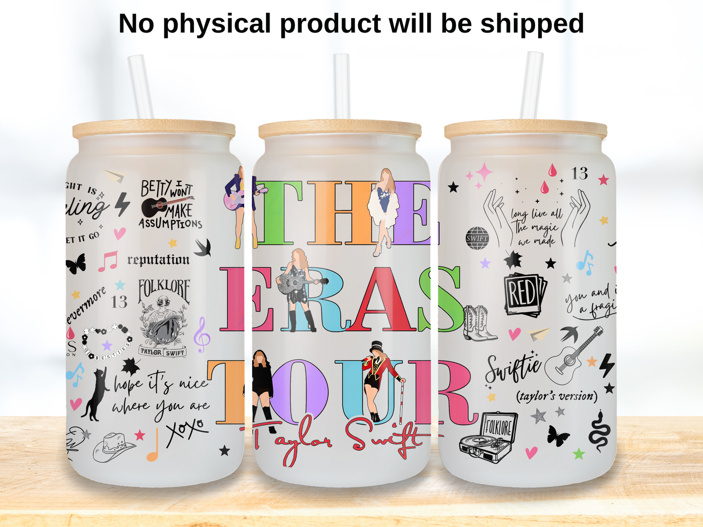Eras Inspired 16oz Glass Can Wrap PNG, Pop Music Fan Cup Wrap design, Colorful Concert girly design